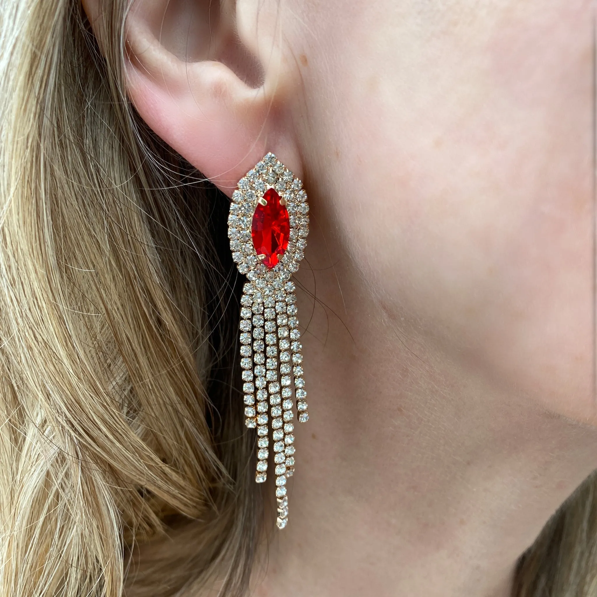 Red Earrings Diamante Earrings