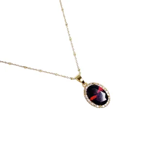 Red Garnet Hidden Gem Pavé Necklace