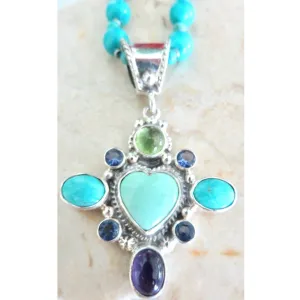 REVE Turquoise & Sterling Silver Gemstone Heart Necklace