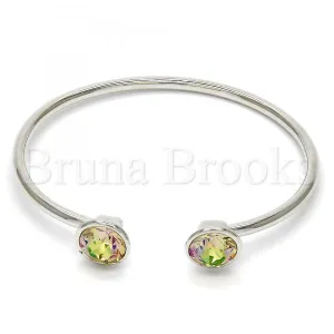 Rhodium Plated Individual Bangle, with Swarovski Crystals, Rhodium Tone