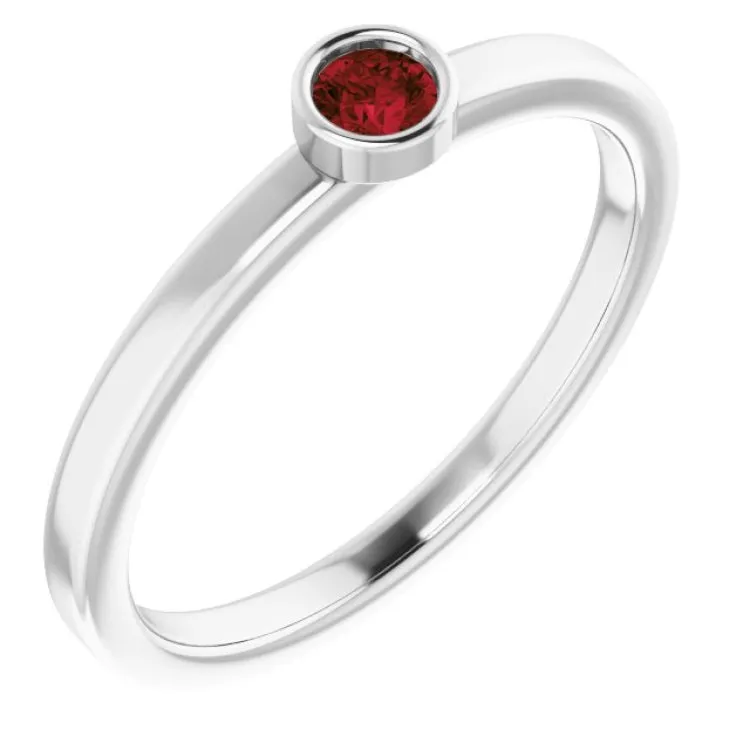 Rhodium-Plated Sterling Silver 3 mm Natural Mozambique Garnet Ring