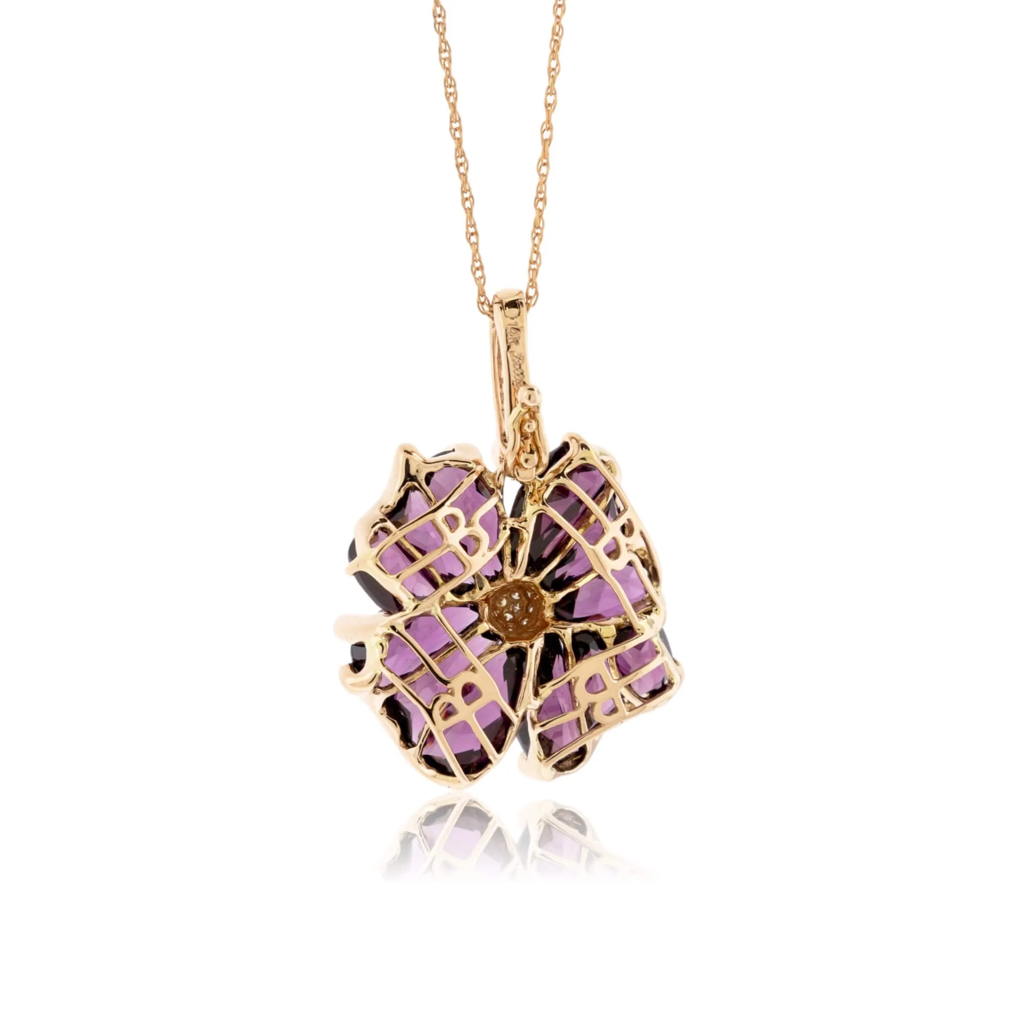 Rhodolite Garnet and Diamond Flower Style Drop Pendant