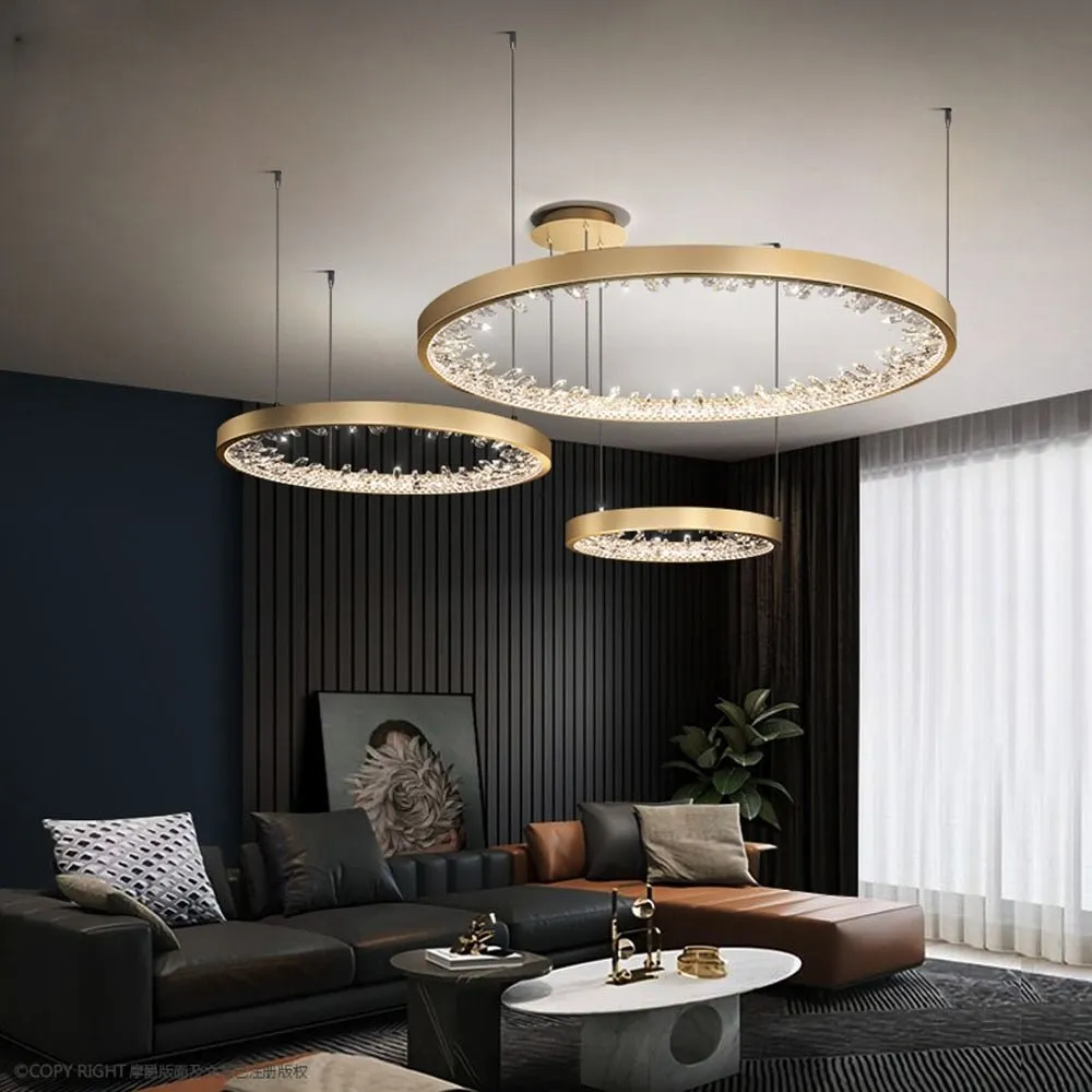 Ring Design Modern LED Chandelier Lamp Crystal Living Lighting Dimmable Hotel Lobby Decoration Salon