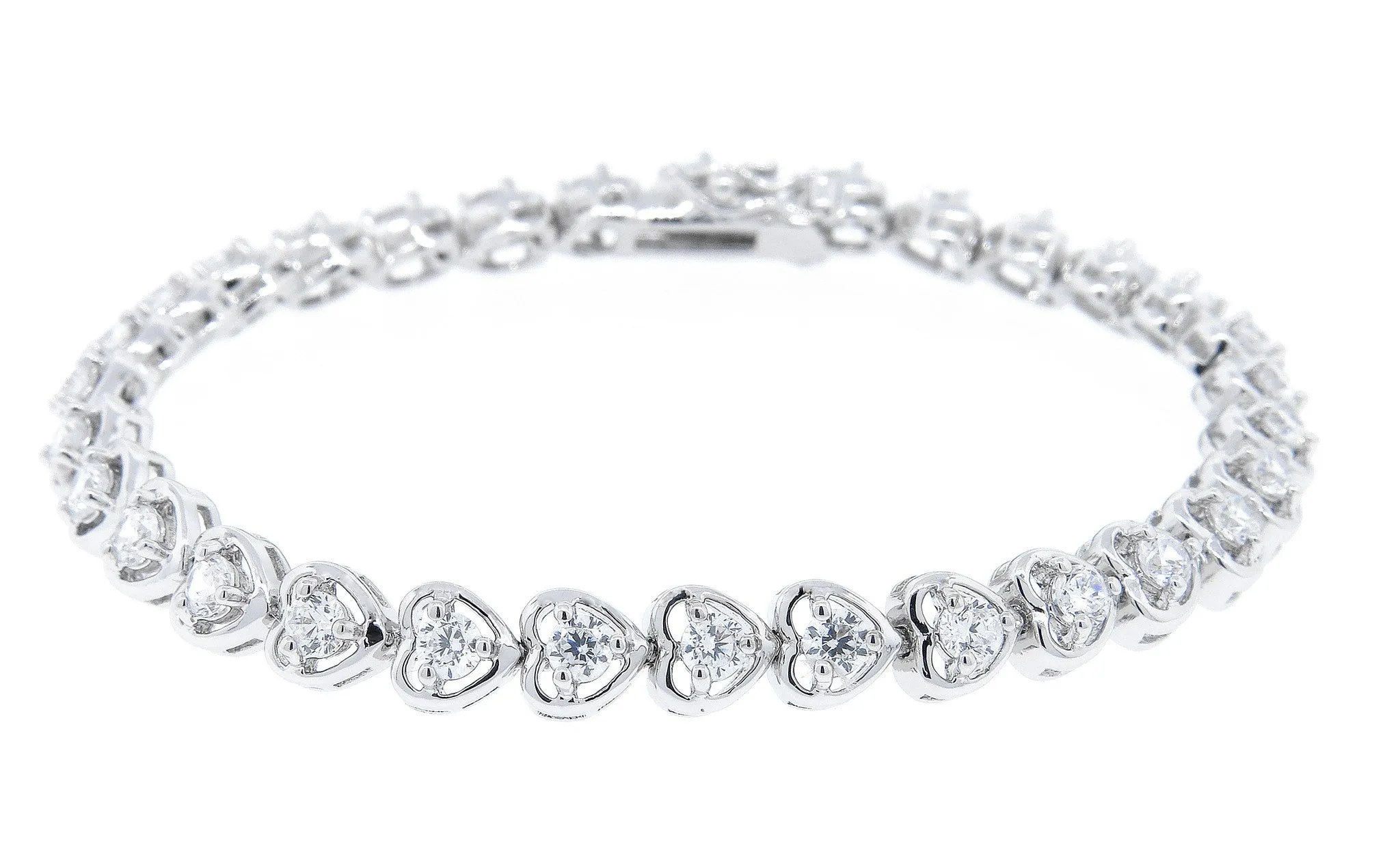 Rosalie 18k White Gold Plated Heart Tennis Bracelet with Cubic Zirconia Crystals