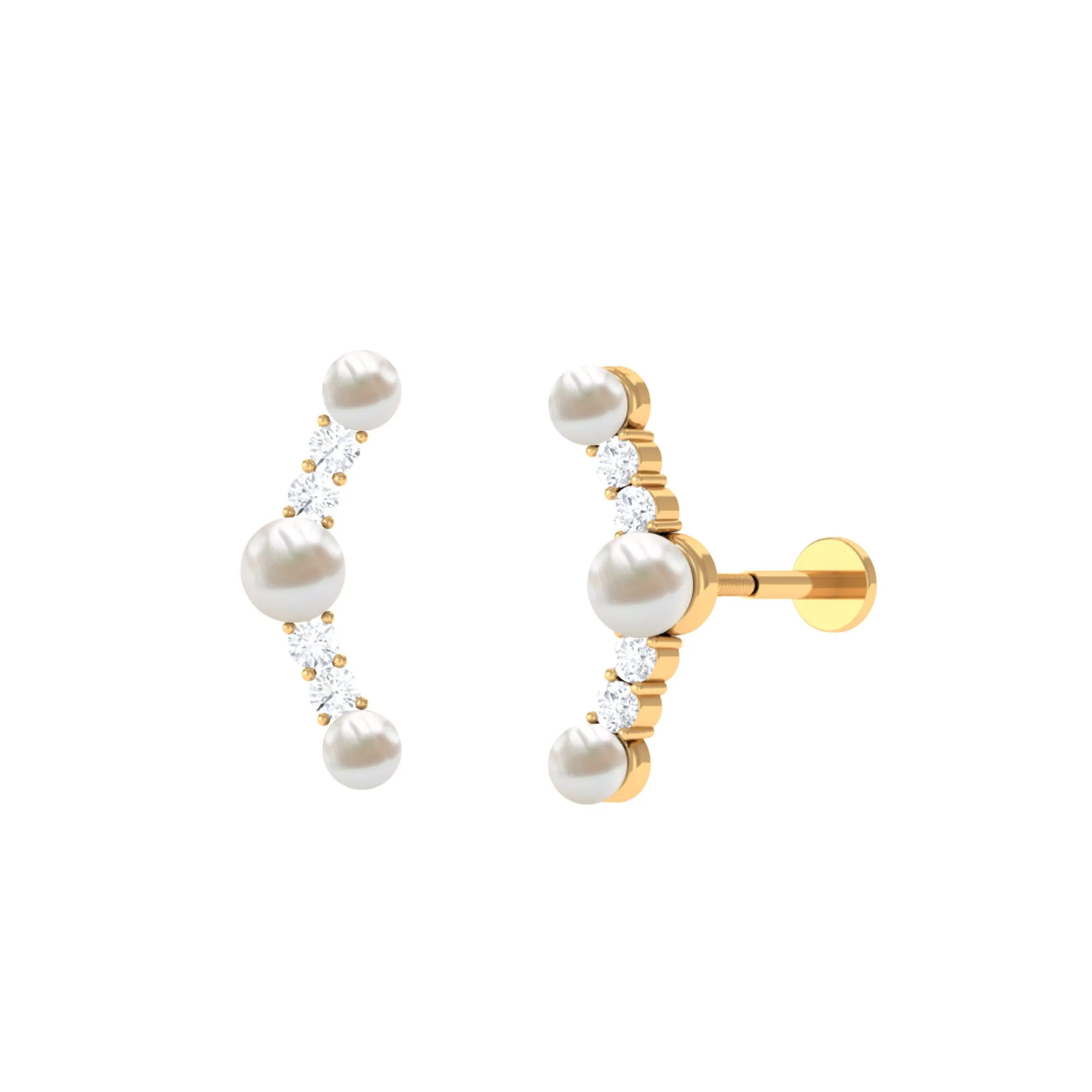 Round Freshwater Pearl and Moissanite Crawler Earring