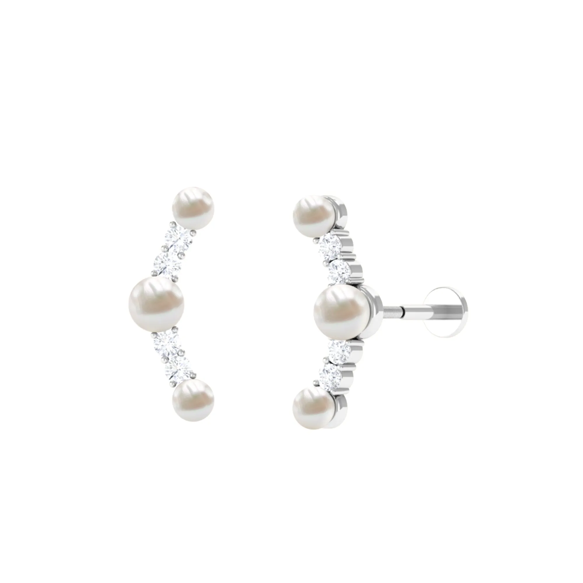 Round Freshwater Pearl and Moissanite Crawler Earring