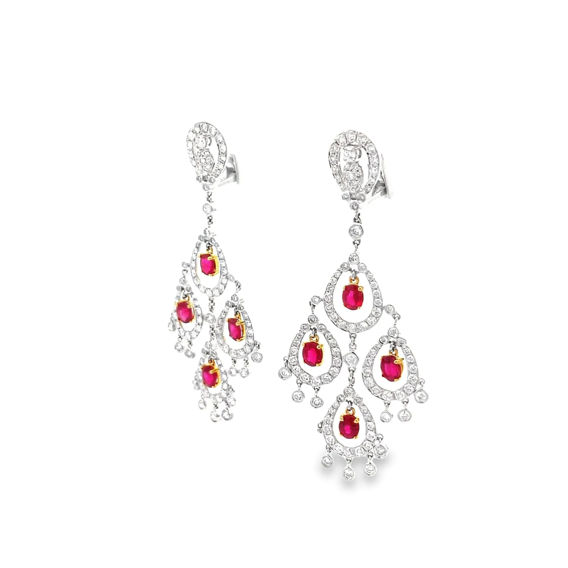 Ruby Diamond Gold Chandelier Earrings