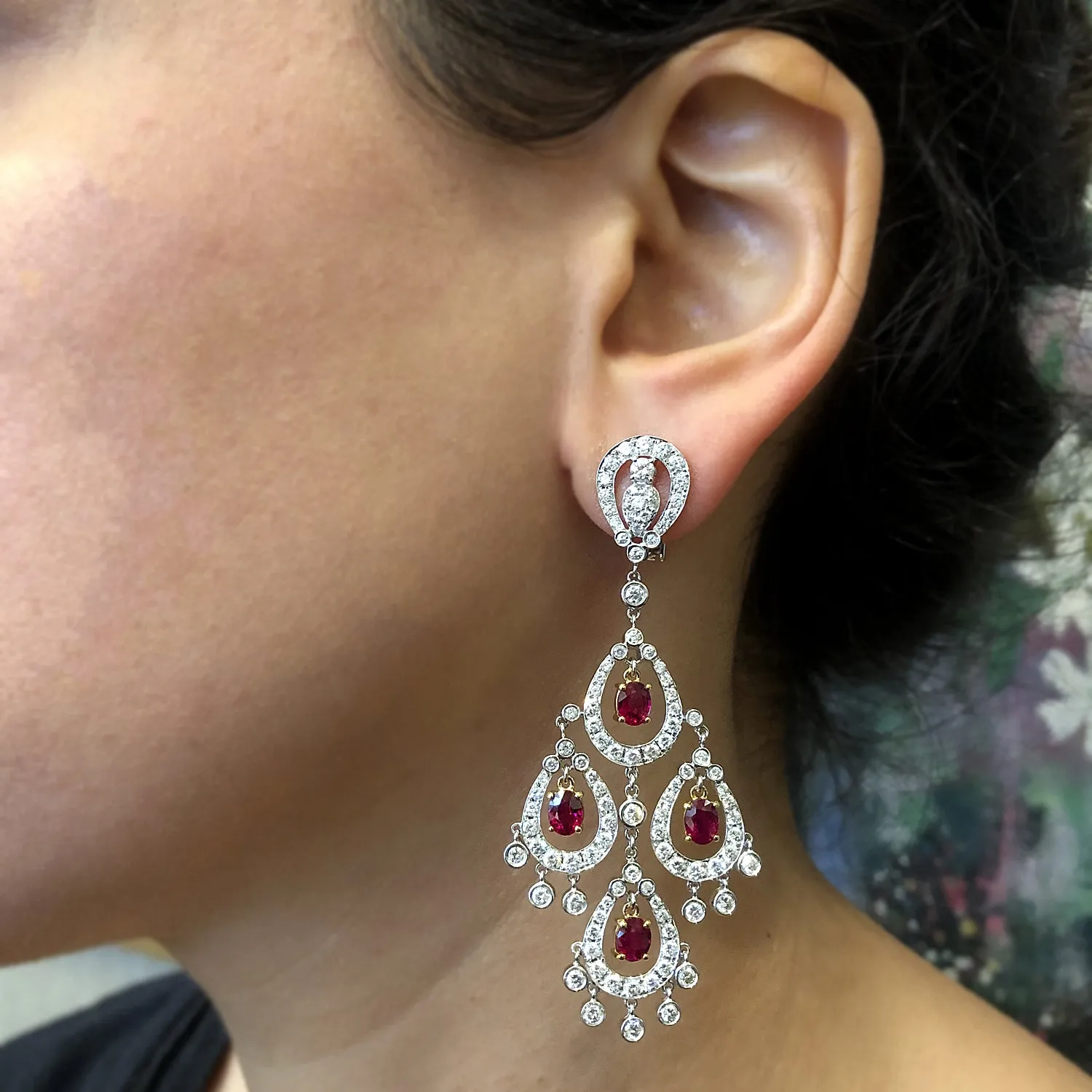 Ruby Diamond Gold Chandelier Earrings