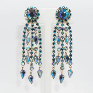 Sapphire Aurora Borealis Chandelier Earrings by Hattie Carnegie