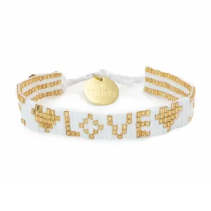 Seed Bead LOVE with Hearts Bracelet - White & Gold