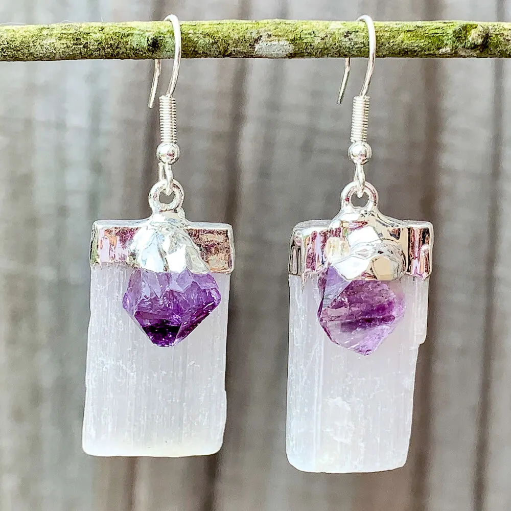 Selenite and Amethyst Earrings