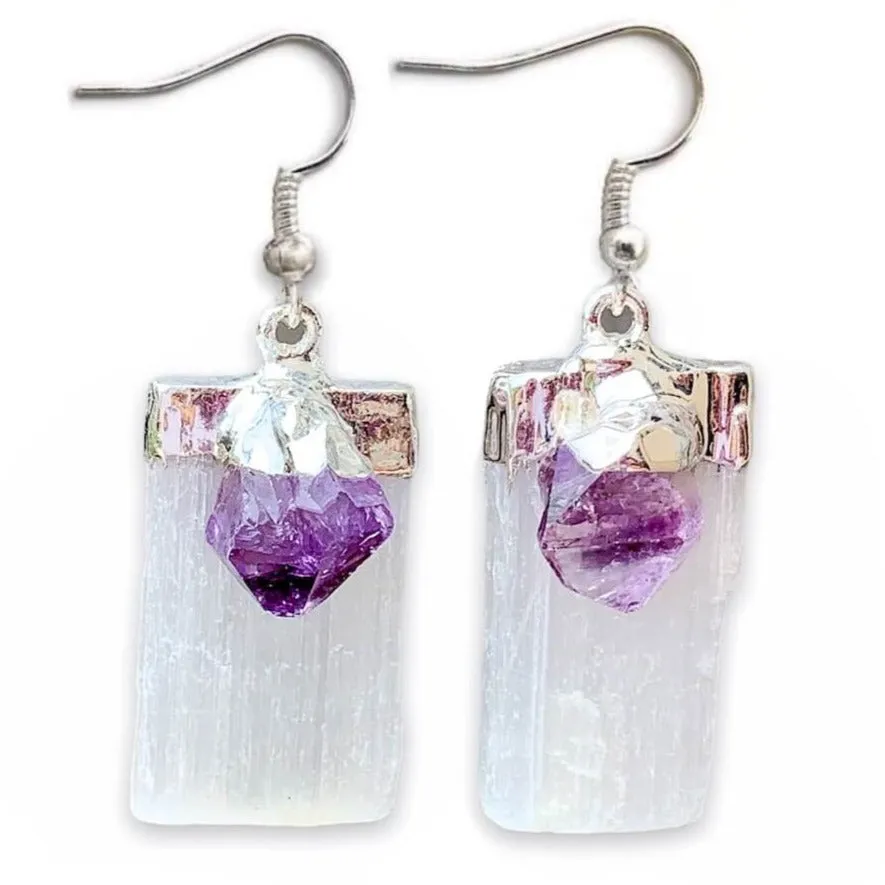 Selenite and Amethyst Earrings