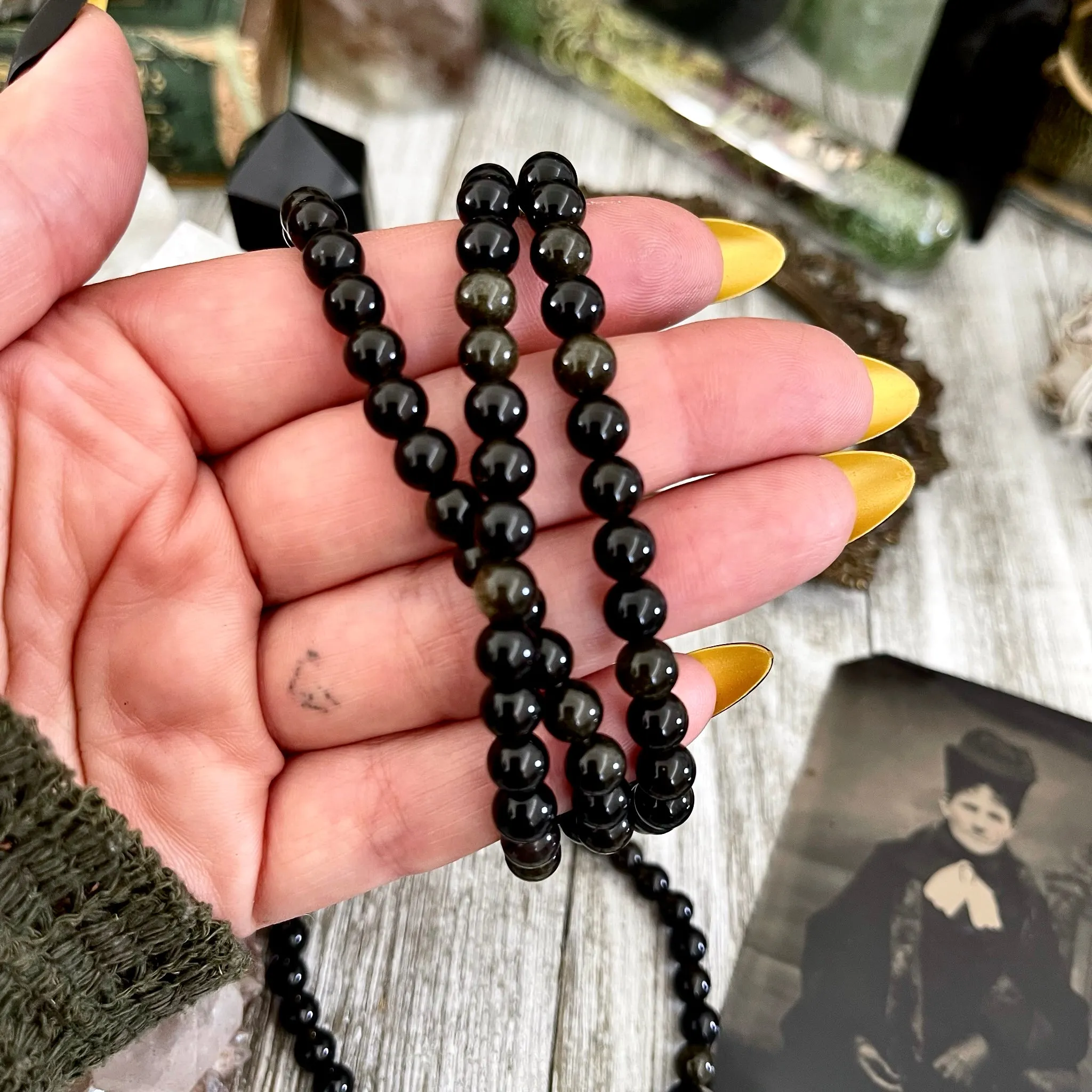 Sheen Obsidian Crystal Beaded Stretch Bracelet