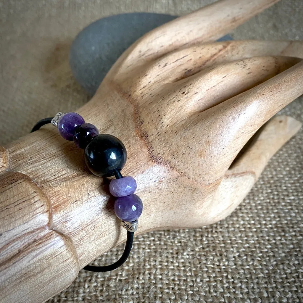 Shungite & Amethyst Bracelet for Protection, Intuition, Imagination