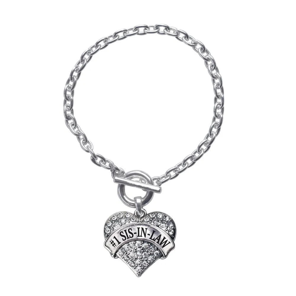 Silver #1 Sis-In-Law Pave Heart Charm Toggle Bracelet