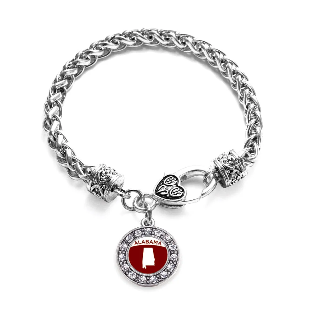 Silver Alabama Outline Circle Charm Braided Bracelet