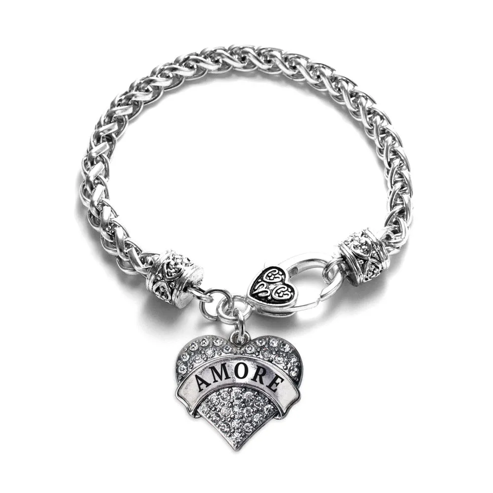 Silver Amore Pave Heart Charm Braided Bracelet