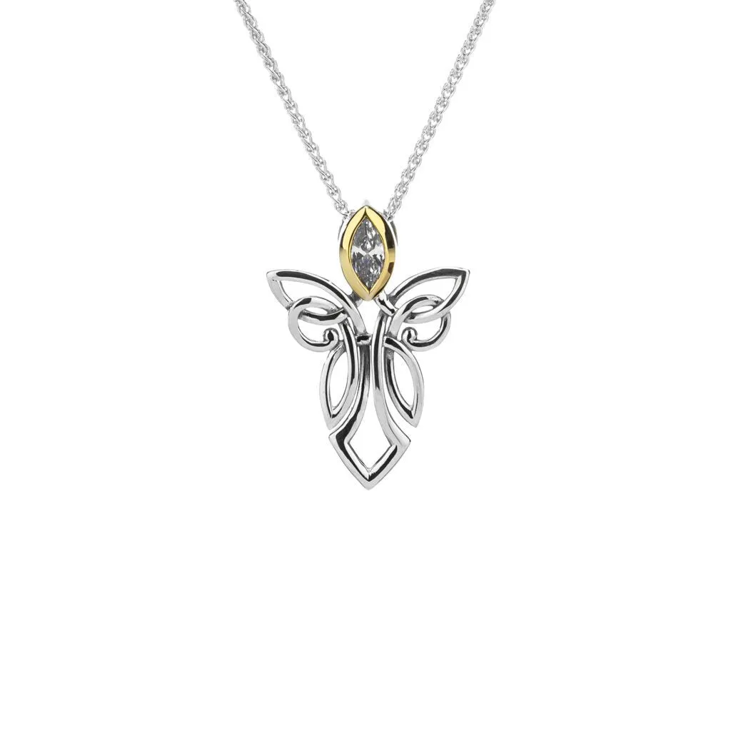 Silver and 10k Gold Guardian Angel Pendant-Amethyst/Topaz/Peridot/Cubic Zirconia