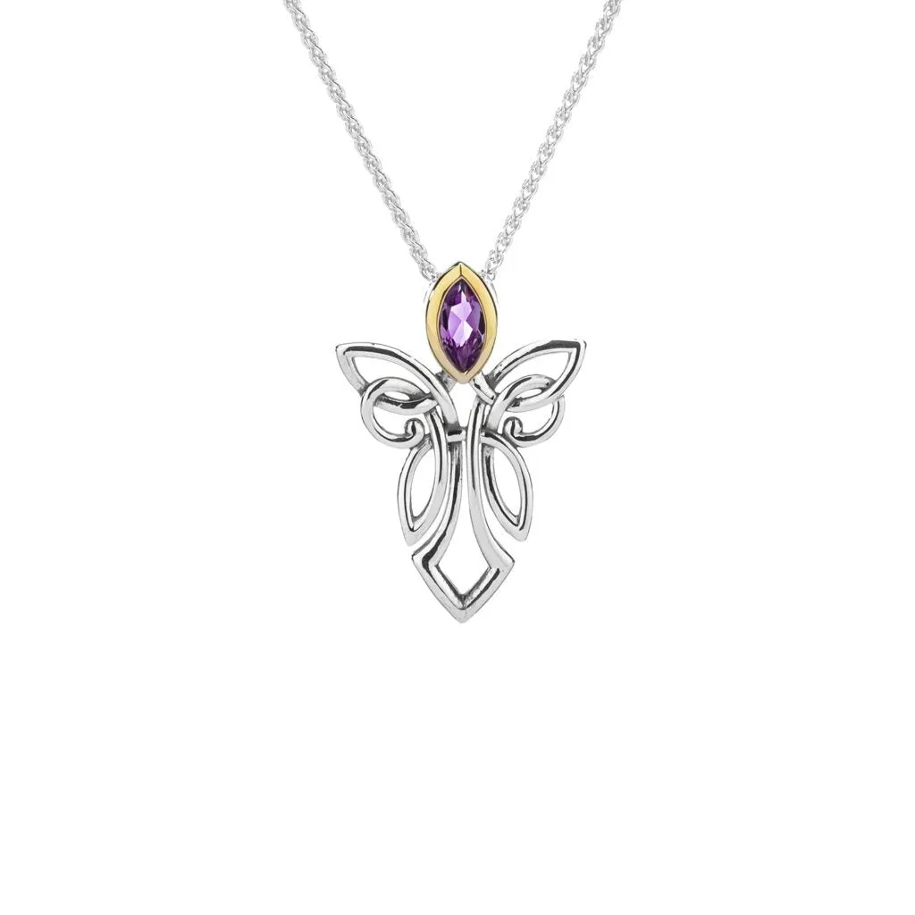 Silver and 10k Gold Guardian Angel Pendant-Amethyst/Topaz/Peridot/Cubic Zirconia