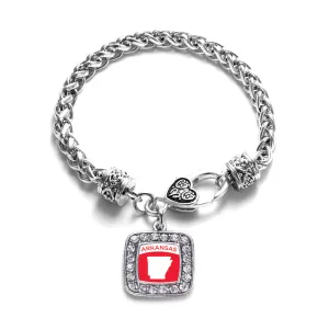 Silver Arkansas Outline Square Charm Braided Bracelet