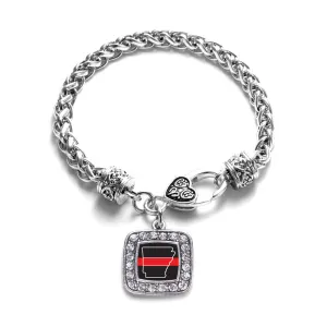 Silver Arkansas Thin Red Line Square Charm Braided Bracelet