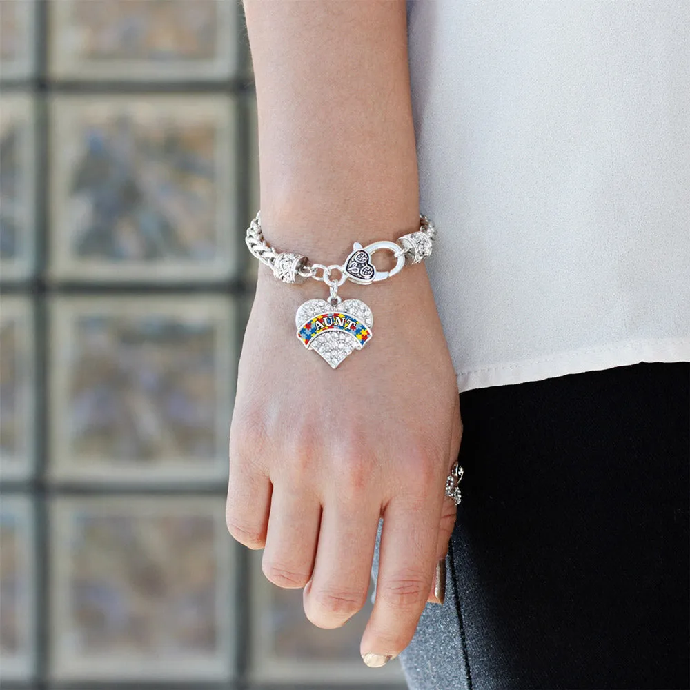 Silver Autism Aunt Pave Heart Charm Braided Bracelet