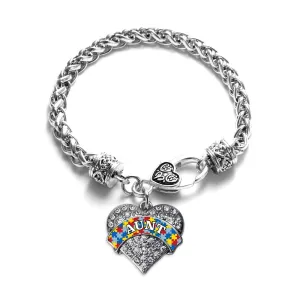 Silver Autism Aunt Pave Heart Charm Braided Bracelet