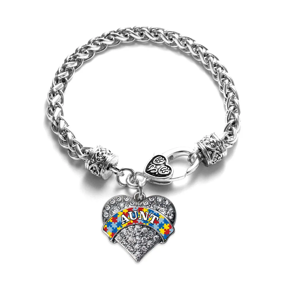 Silver Autism Aunt Pave Heart Charm Braided Bracelet