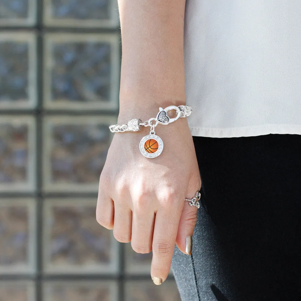 Silver Basketball Circle Charm Braided Bracelet