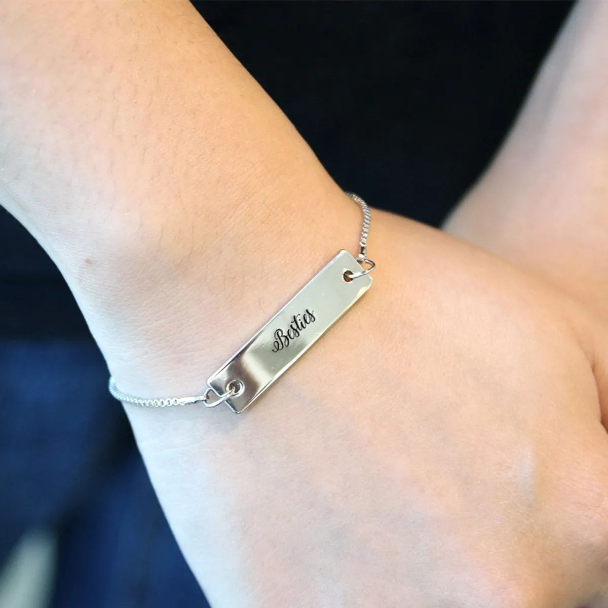 Silver Besties - Script Adjustable Bar Bracelet