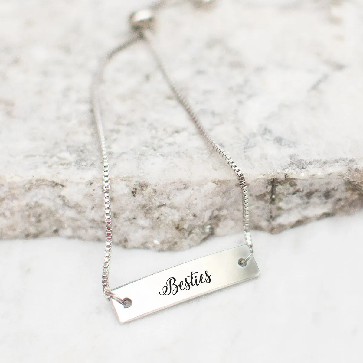 Silver Besties - Script Adjustable Bar Bracelet