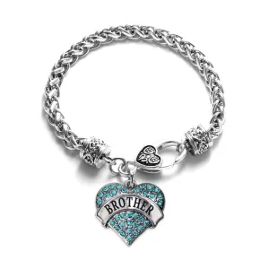 Silver Brother Aqua Aqua Pave Heart Charm Braided Bracelet