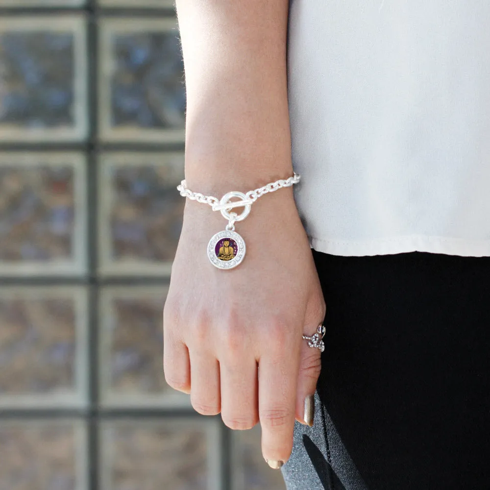 Silver Buddha And Cherry Blossoms Circle Charm Toggle Bracelet