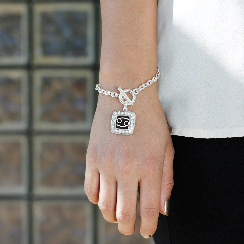 Silver Cancer Zodiac Square Charm Toggle Bracelet