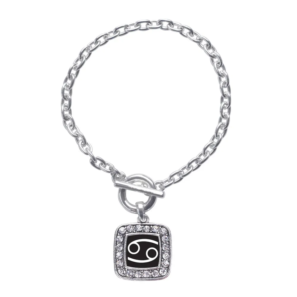 Silver Cancer Zodiac Square Charm Toggle Bracelet