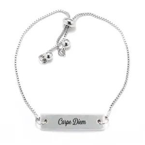 Silver Carpe Diem Adjustable Bar Bracelet