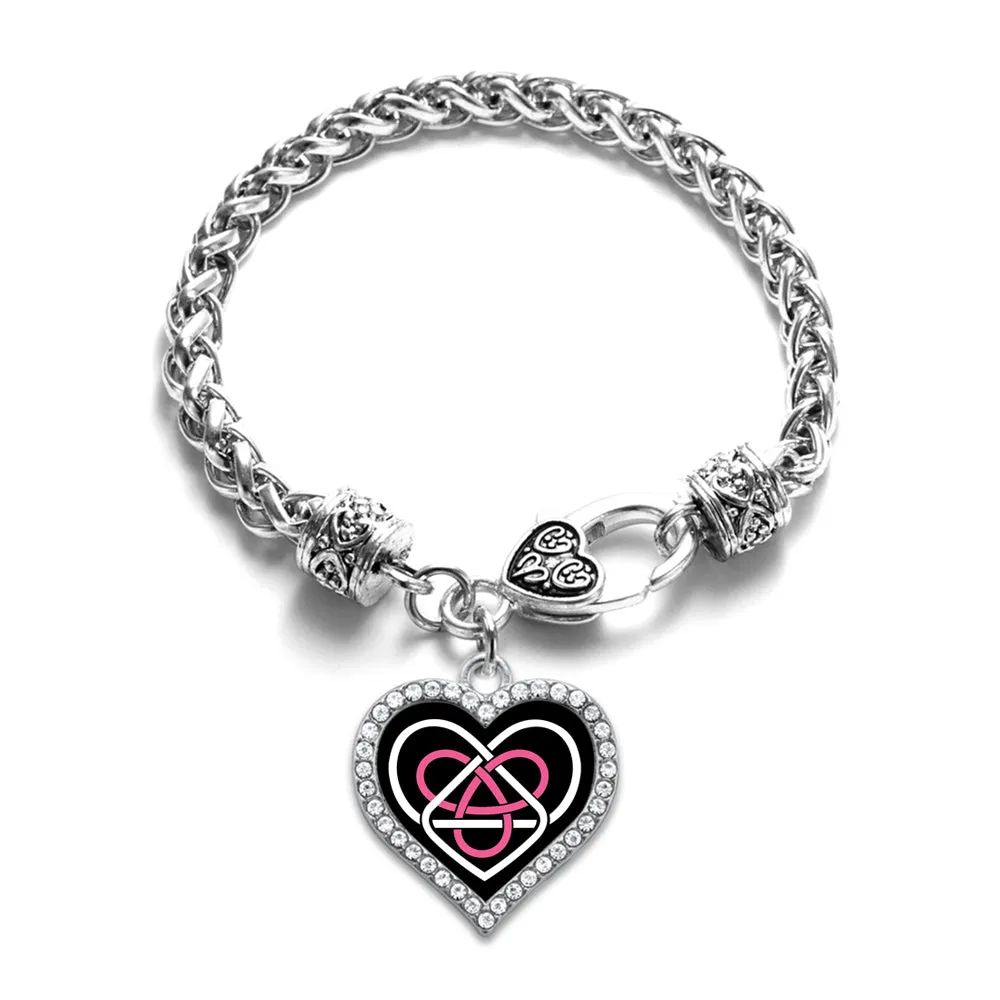 Silver Celtic Sisters Knot Open Heart Charm Braided Bracelet