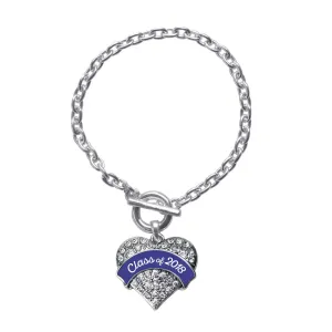 Silver Class of 2018 - Navy Pave Heart Charm Toggle Bracelet