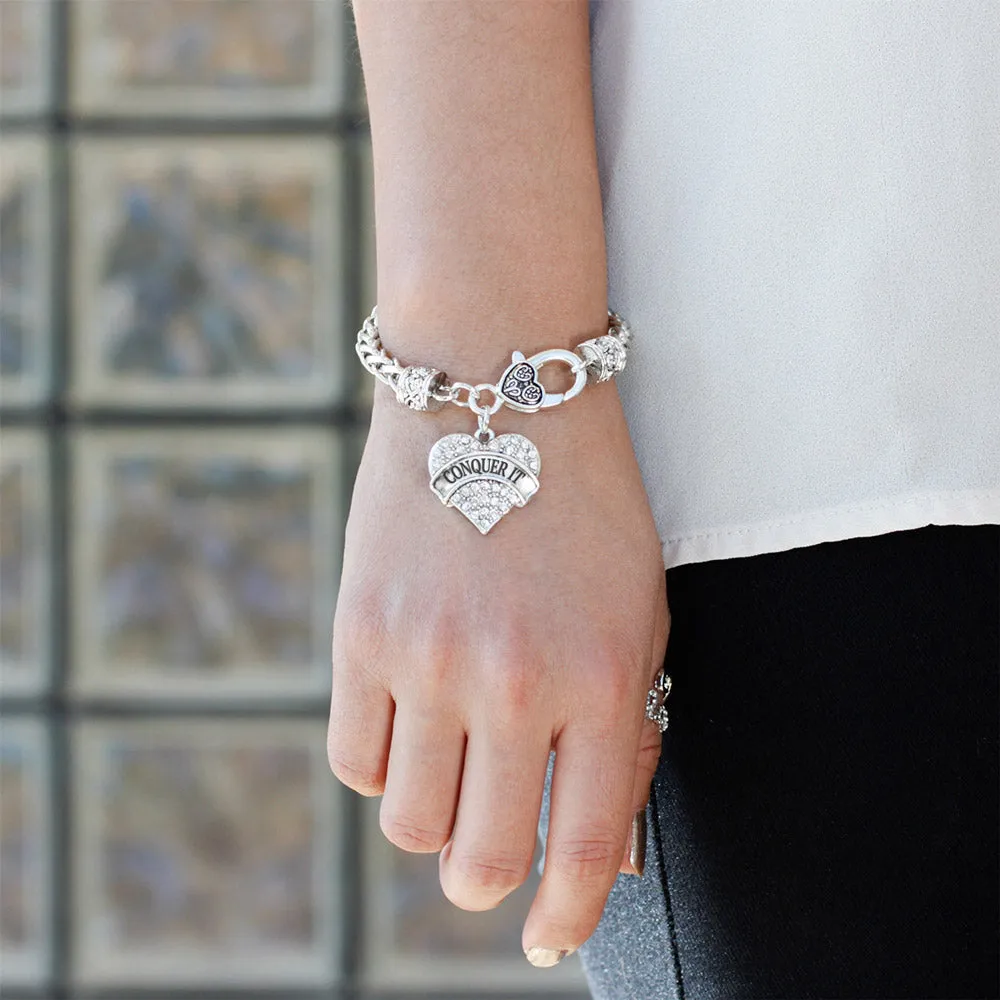 Silver Conquer It Pave Heart Charm Braided Bracelet