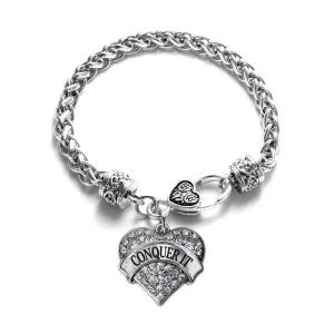 Silver Conquer It Pave Heart Charm Braided Bracelet