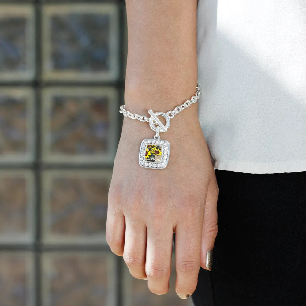 Silver Cousin Coreopsis Flower Square Charm Toggle Bracelet