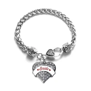 Silver Crimson Red Bride Pave Heart Charm Braided Bracelet