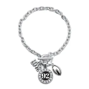 Silver Football - Sports Number 92 Circle Charm Toggle Bracelet