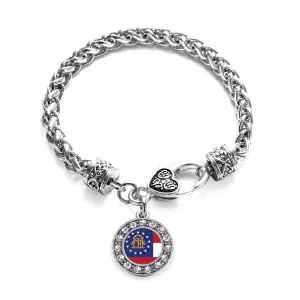 Silver Georgia Flag Circle Charm Braided Bracelet