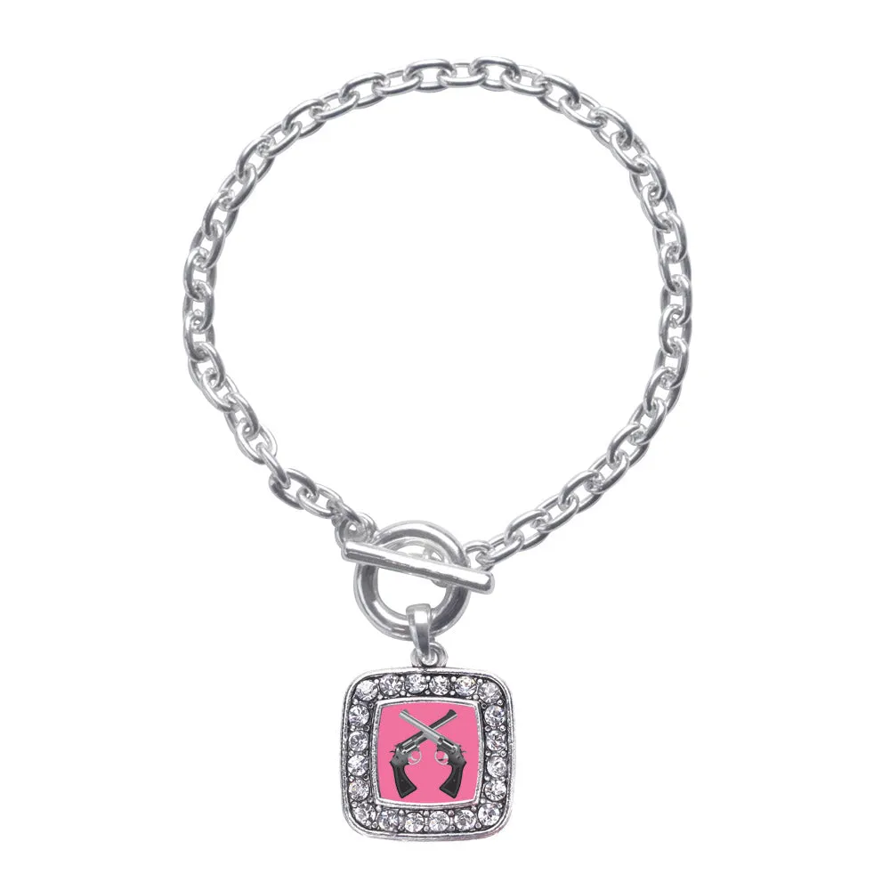 Silver Girls N' Guns Square Charm Toggle Bracelet