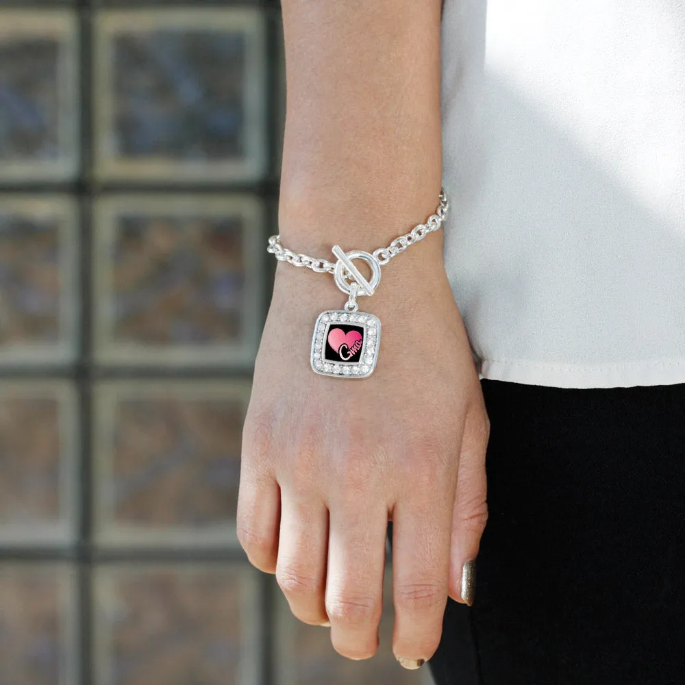 Silver Gma Square Charm Toggle Bracelet