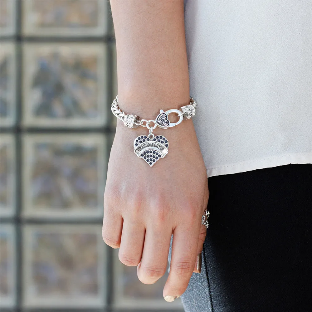 Silver Granddaughter Navy Blue Blue Pave Heart Charm Braided Bracelet