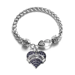 Silver Granddaughter Navy Blue Blue Pave Heart Charm Braided Bracelet