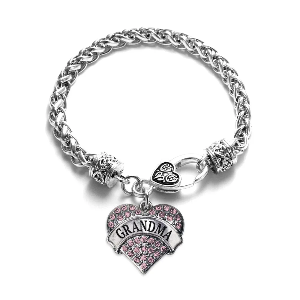 Silver Grandma Pink Pink Pave Heart Charm Braided Bracelet