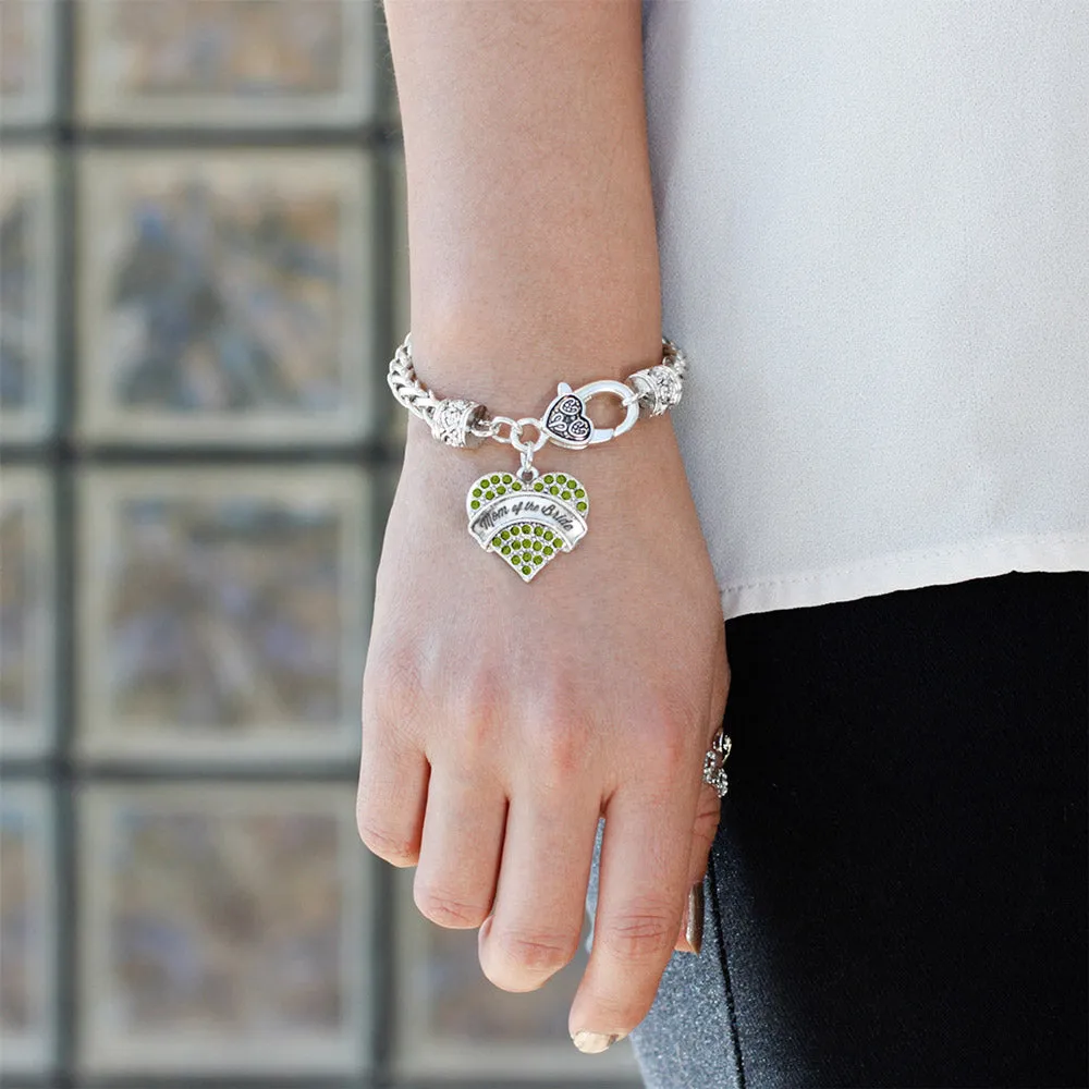 Silver Green Mom of the Bride Green Pave Heart Charm Braided Bracelet